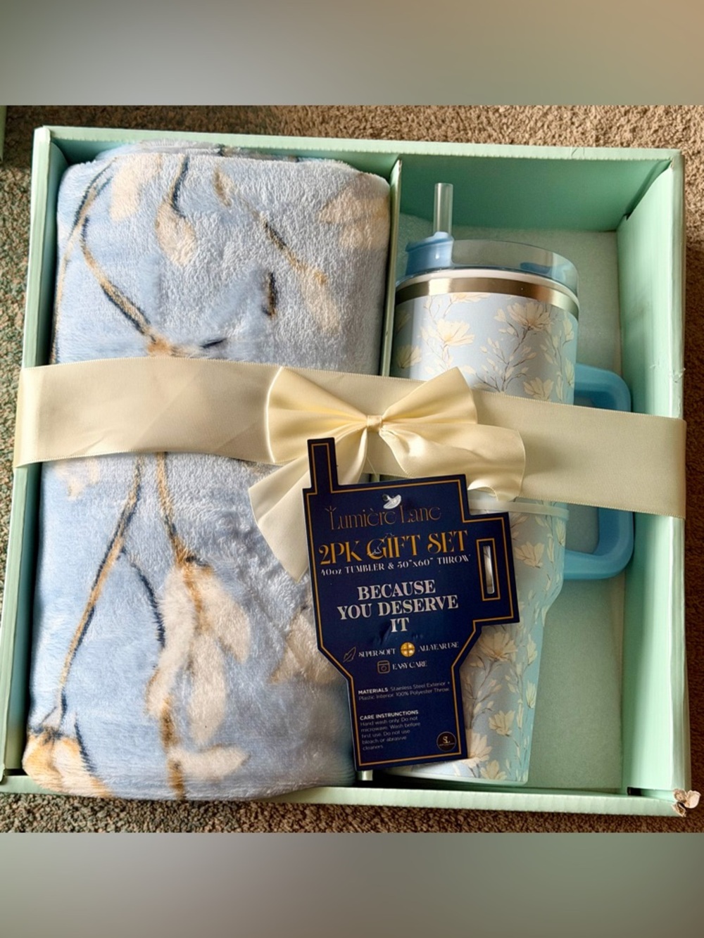 Lumiere Blue 2-Piece Gift Set - Throw & Tumbler ( 40 oz tumbler, 50x60 throw)